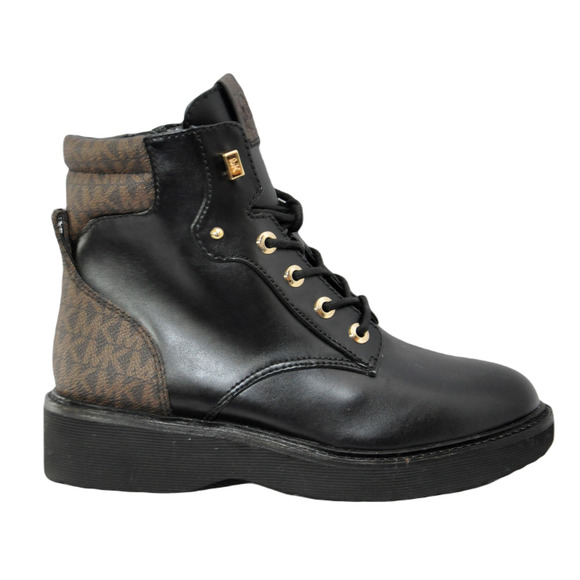 Michael Kors Trudy Leather & Logo Boot Lace Up Bootie Black/Brown Nib $275 - Picture 2 of 8